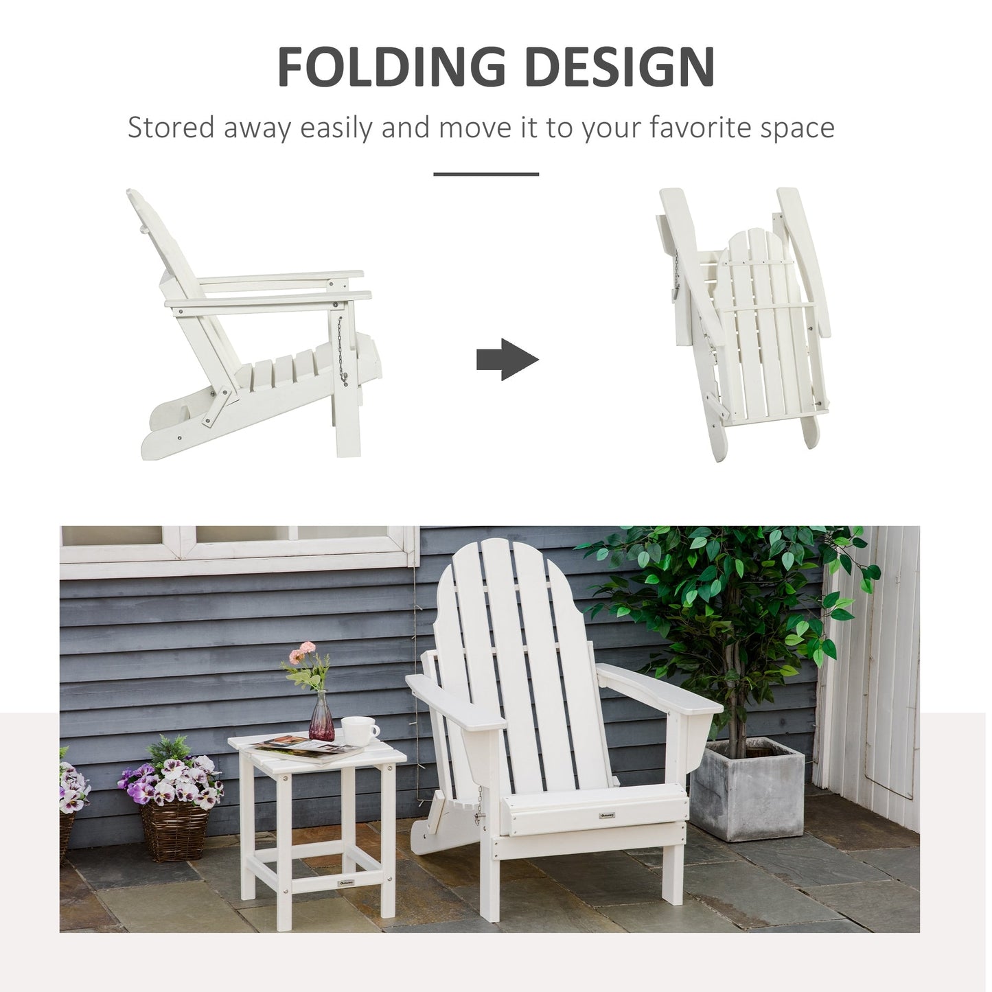 Outsunny Chaise de jardin pliante Adirondack, chaise de plage en plastique résistant aux intempéries en HDPE pour terrasse, pont et mobilier de jardin