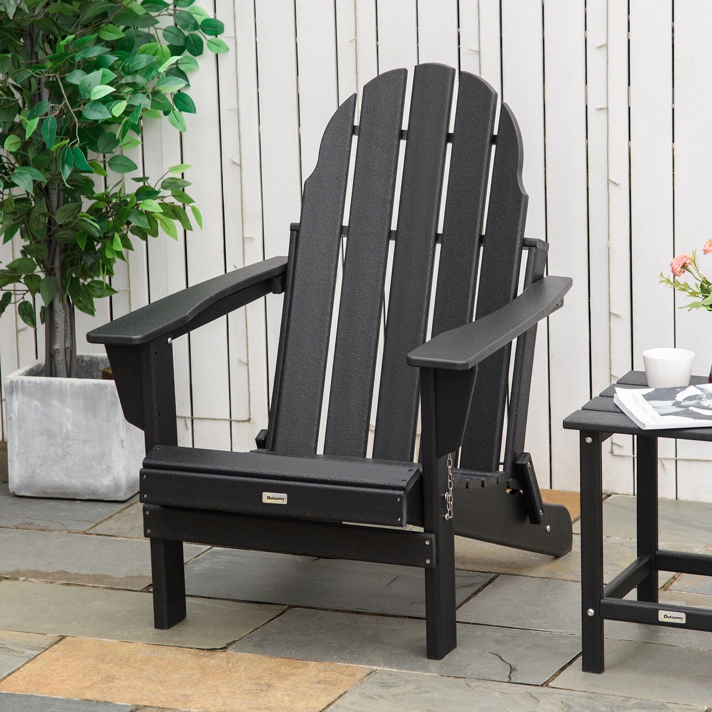 Outsunny Chaise de jardin pliante Adirondack, chaise de plage en plastique résistant aux intempéries en HDPE pour terrasse, pont et mobilier de jardin