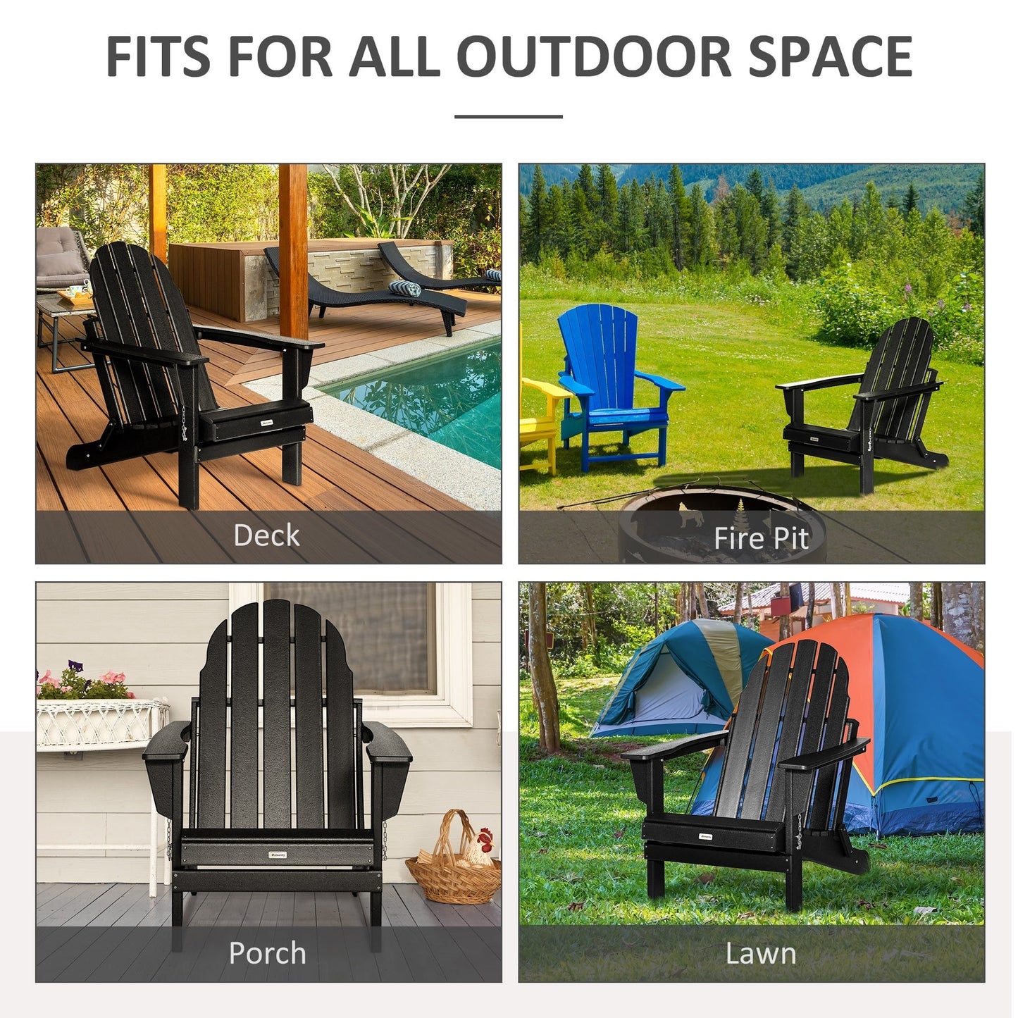 Outsunny Chaise de jardin pliante Adirondack, chaise de plage en plastique résistant aux intempéries en HDPE pour terrasse, pont et mobilier de jardin