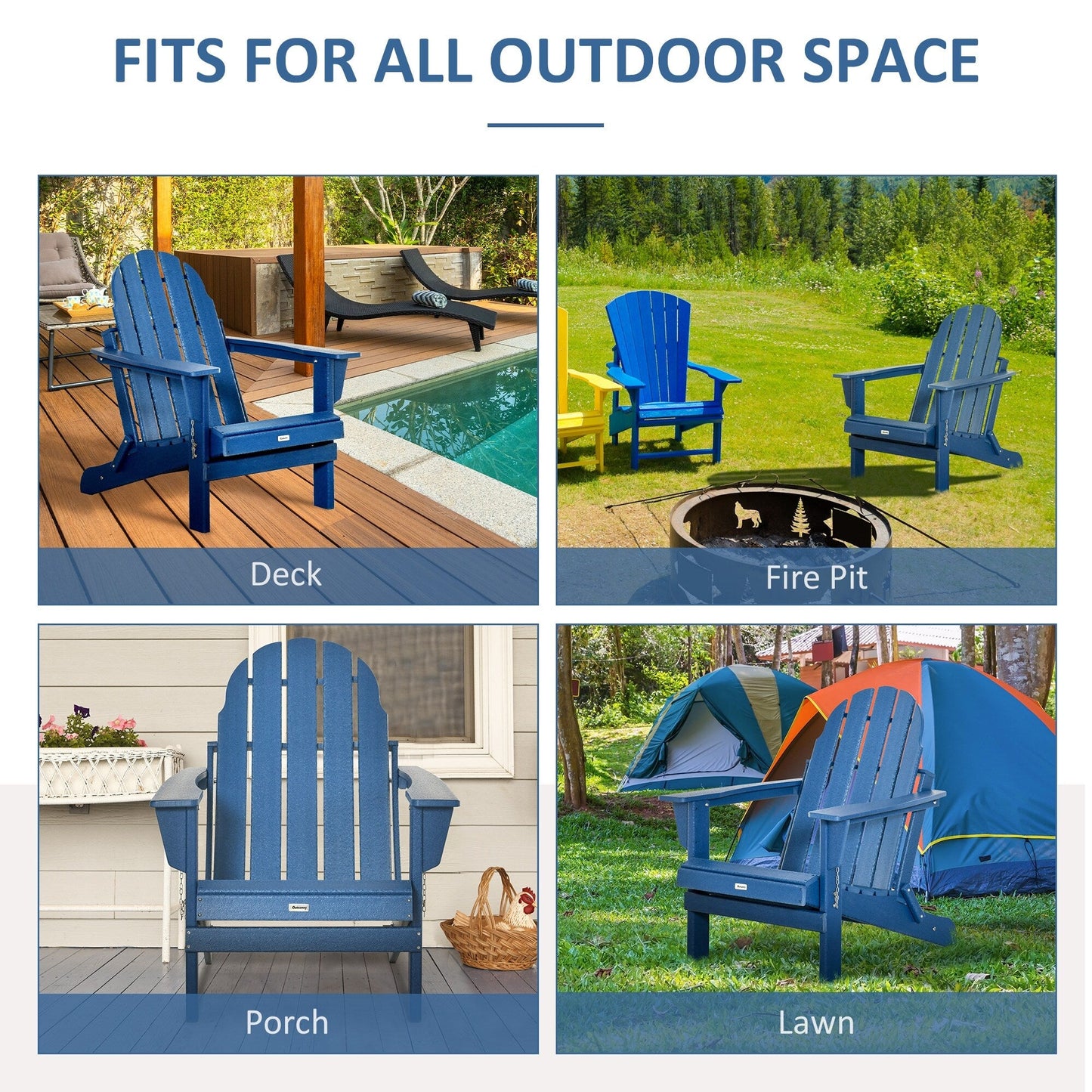 Outsunny Chaise de jardin pliante Adirondack, chaise de plage en plastique résistant aux intempéries en HDPE pour terrasse, pont et mobilier de jardin