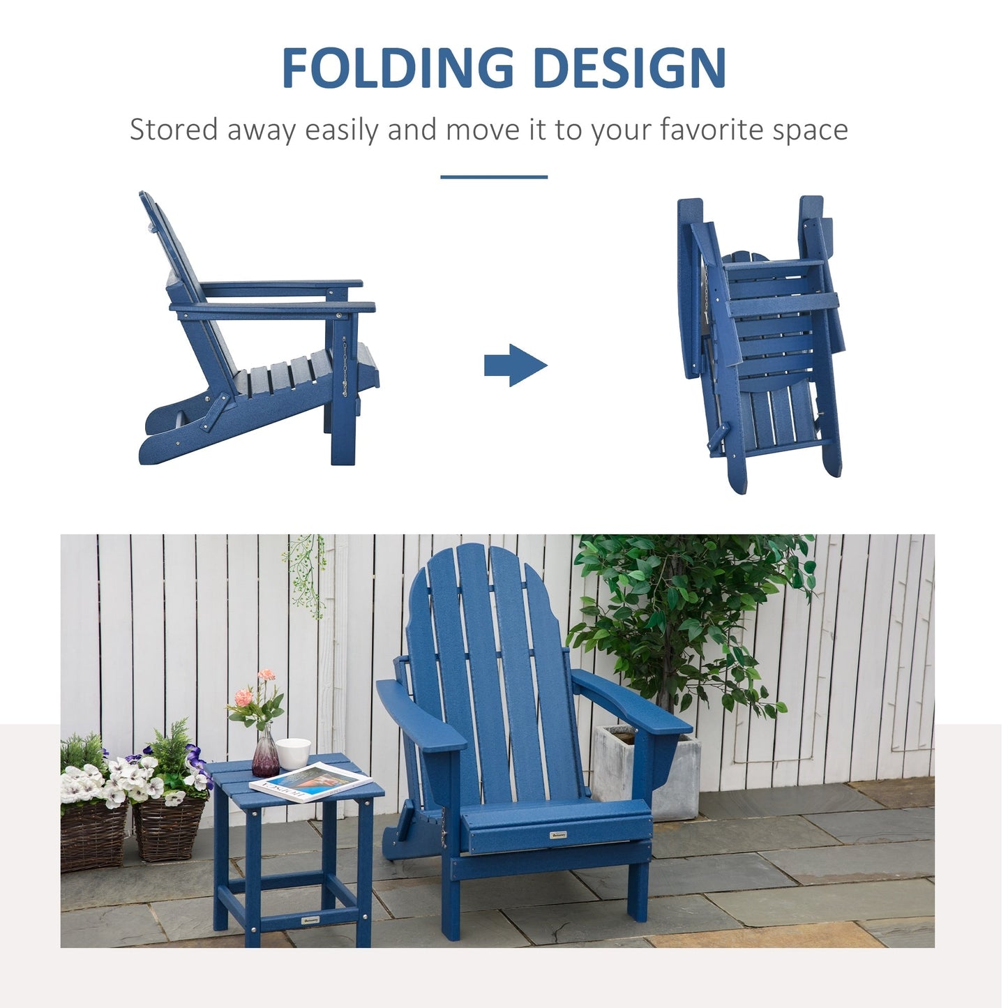 Outsunny Chaise de jardin pliante Adirondack, chaise de plage en plastique résistant aux intempéries en HDPE pour terrasse, pont et mobilier de jardin
