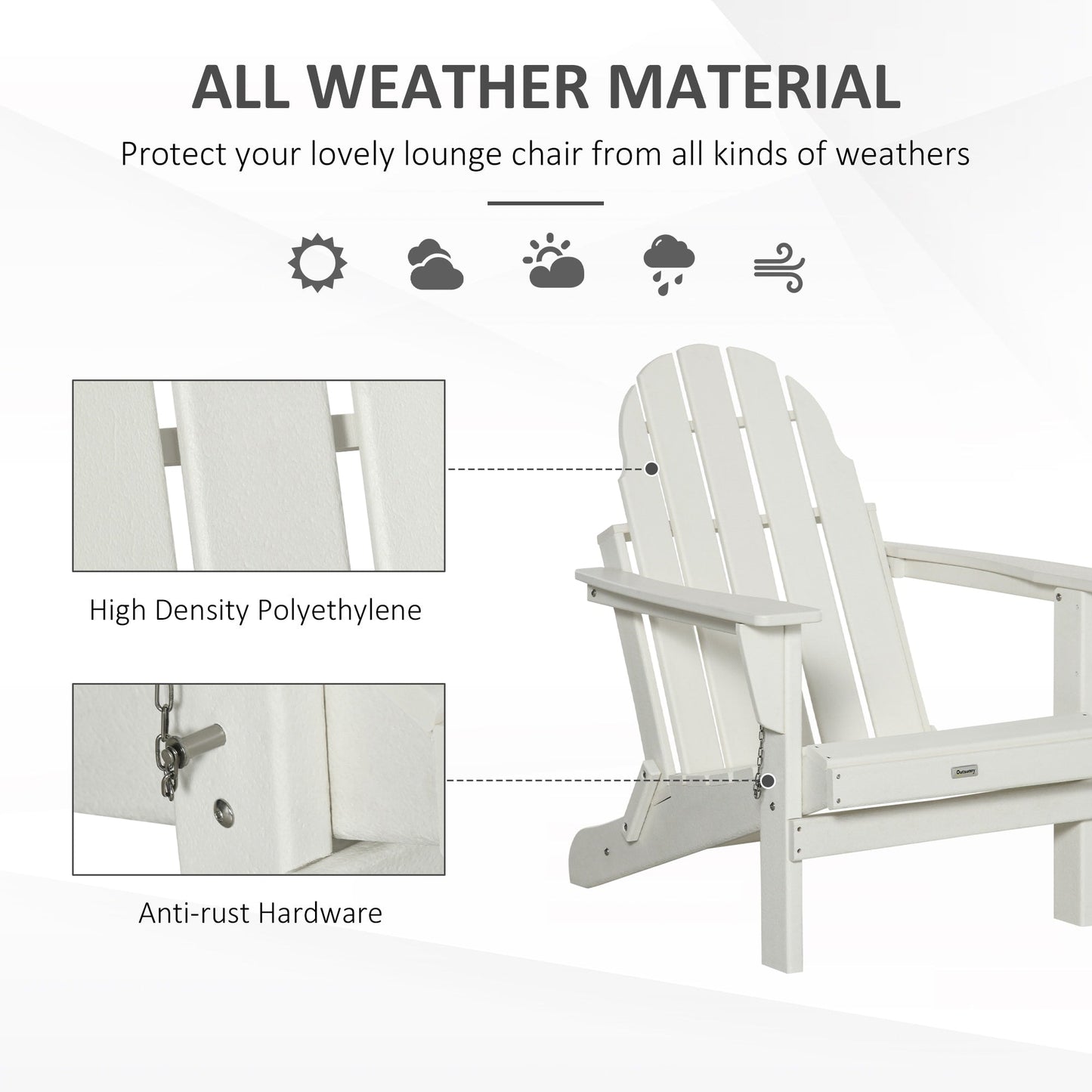 Outsunny Chaise de jardin pliante Adirondack, chaise de plage en plastique résistant aux intempéries en HDPE pour terrasse, pont et mobilier de jardin