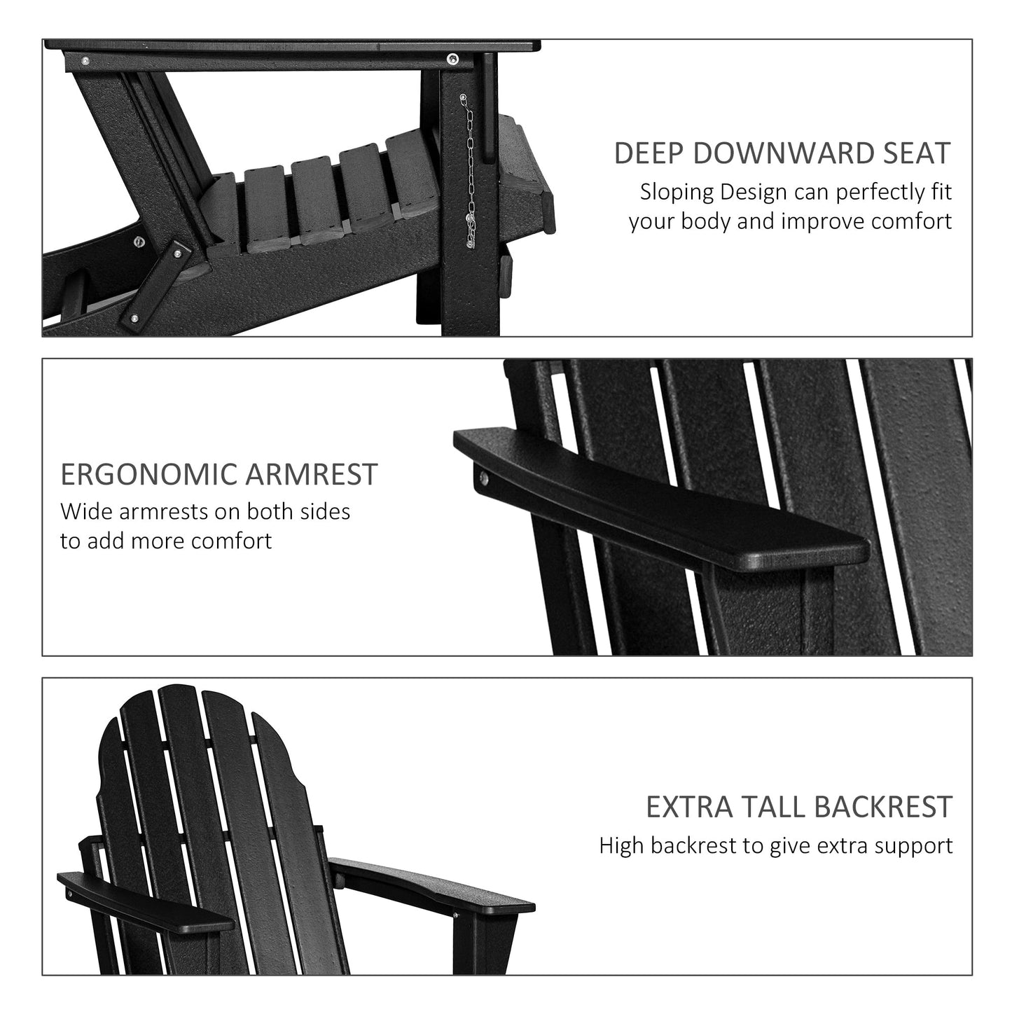 Outsunny Chaise de jardin pliante Adirondack, chaise de plage en plastique résistant aux intempéries en HDPE pour terrasse, pont et mobilier de jardin