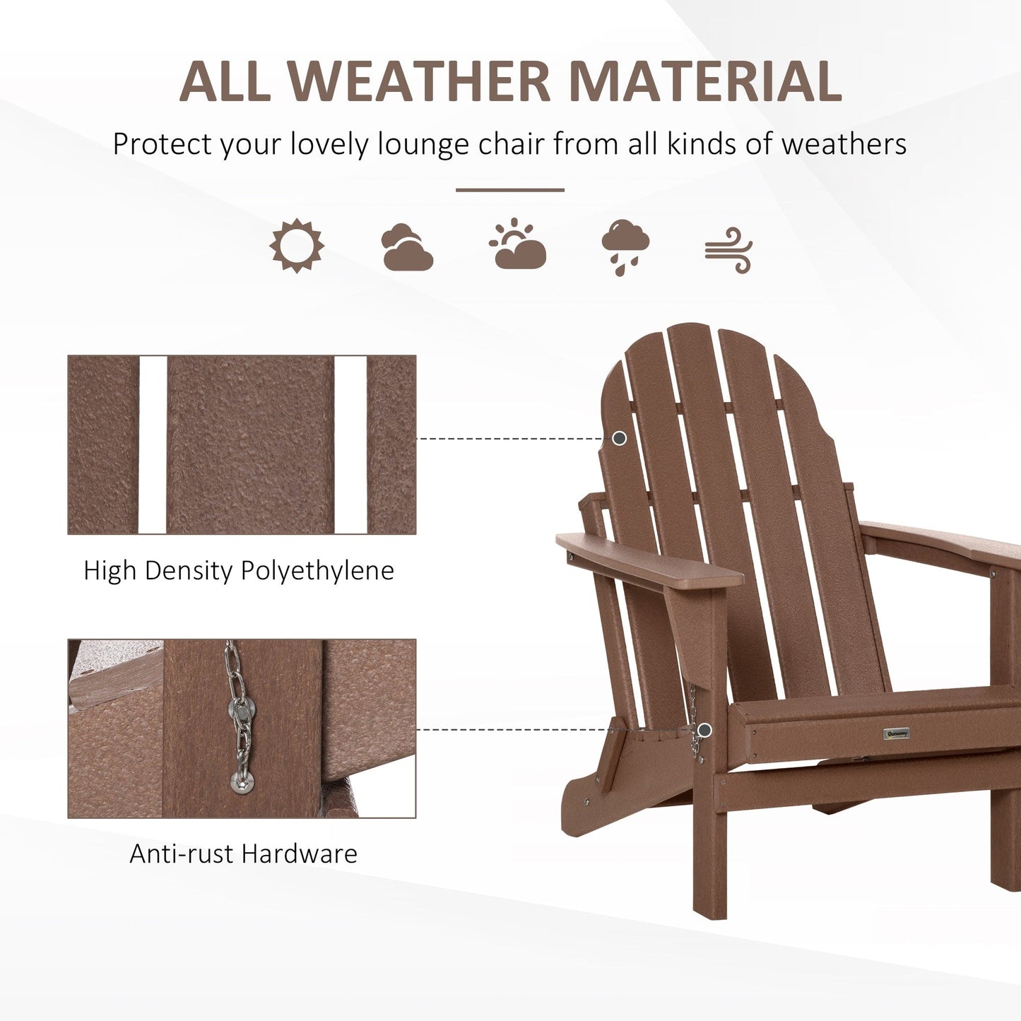 Outsunny Chaise de jardin pliante Adirondack, chaise de plage en plastique résistant aux intempéries en HDPE pour terrasse, pont et mobilier de jardin