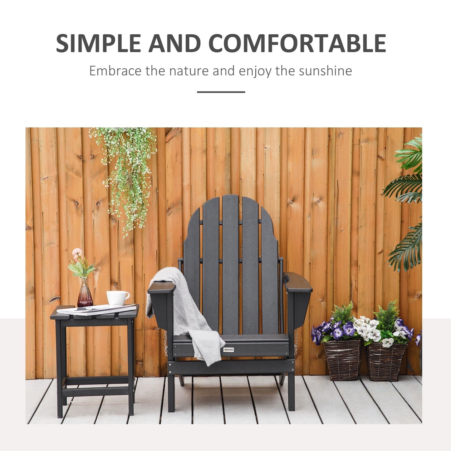 Outsunny Chaise de jardin pliante Adirondack, chaise de plage en plastique résistant aux intempéries en HDPE pour terrasse, pont et mobilier de jardin