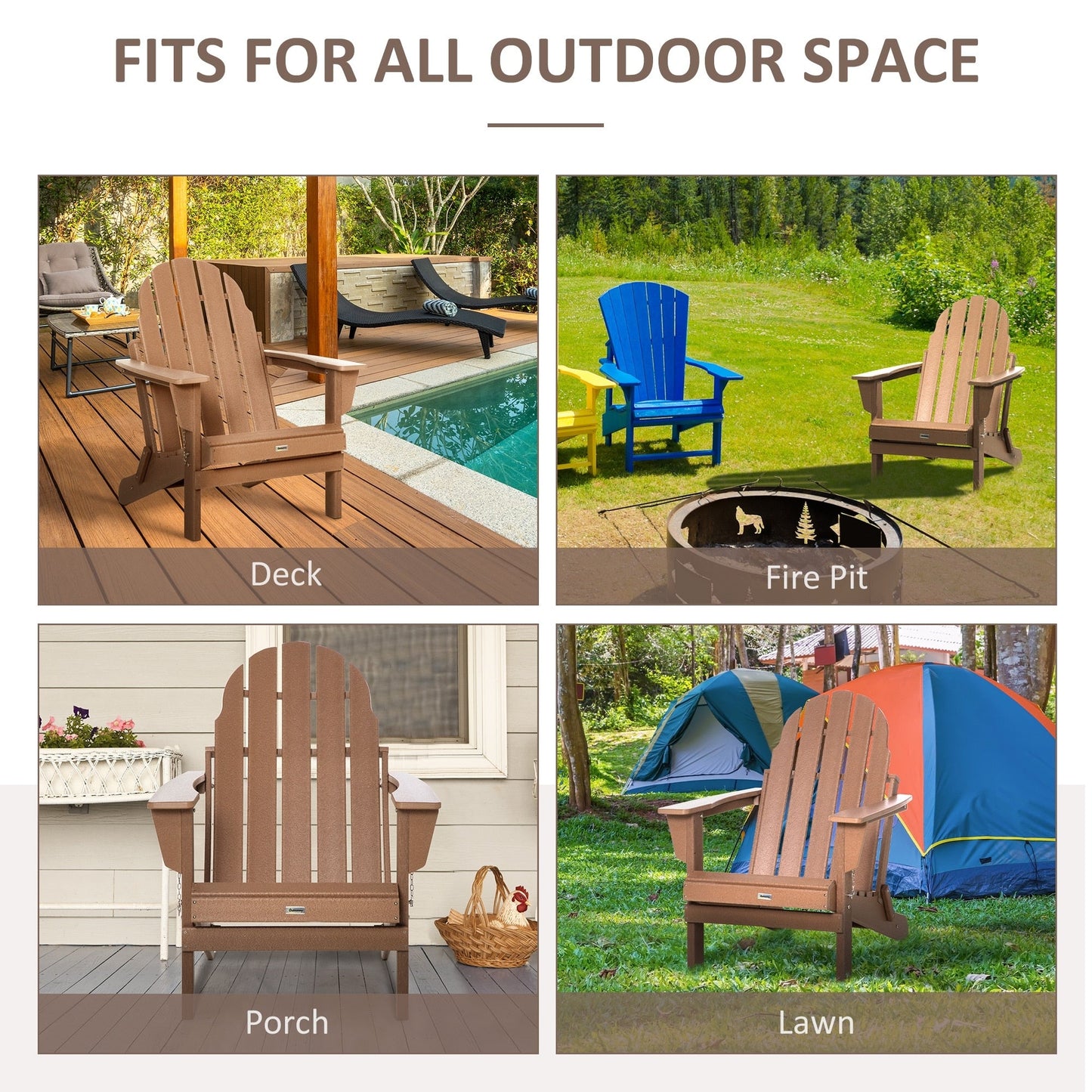Outsunny Chaise de jardin pliante Adirondack, chaise de plage en plastique résistant aux intempéries en HDPE pour terrasse, pont et mobilier de jardin