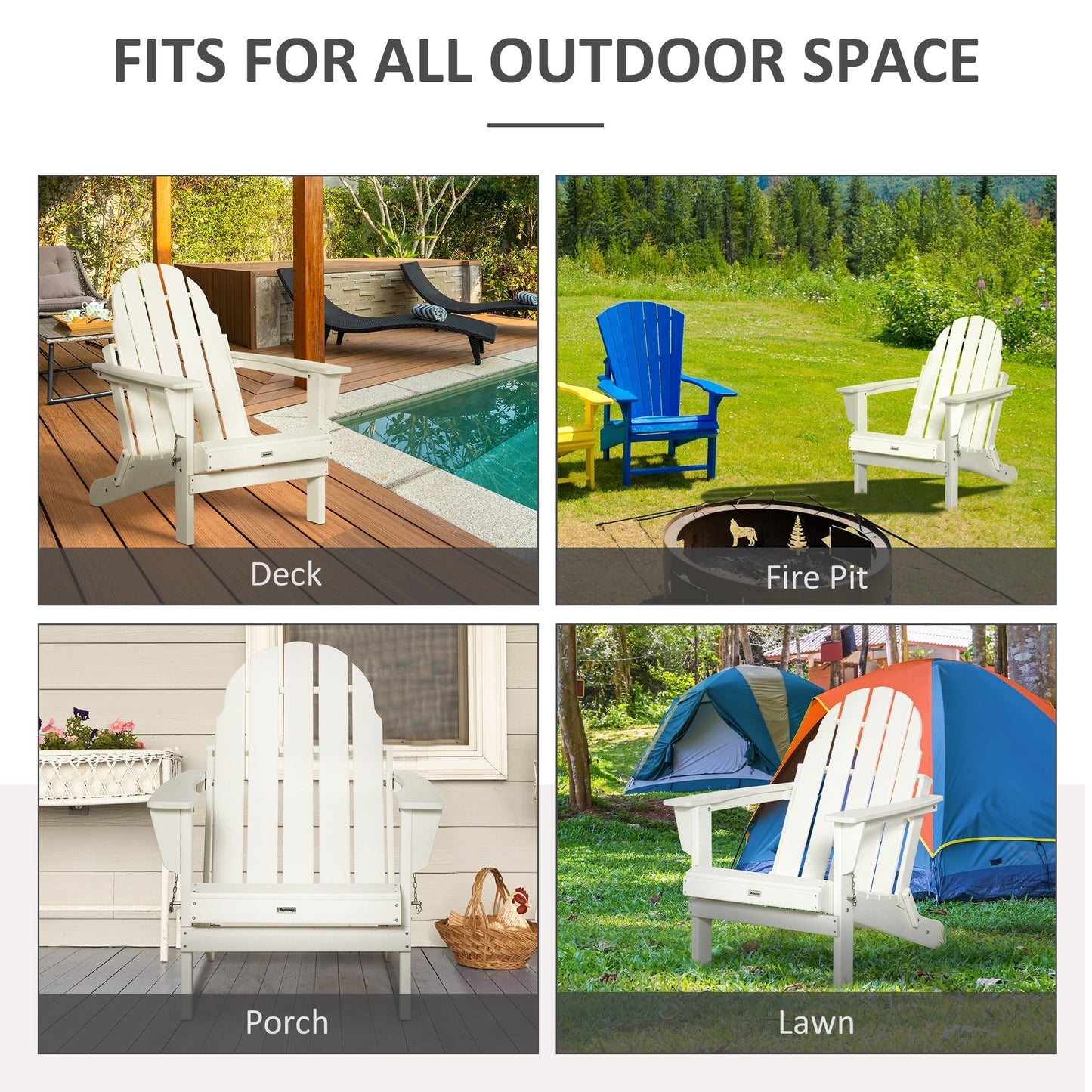 Outsunny Chaise de jardin pliante Adirondack, chaise de plage en plastique résistant aux intempéries en HDPE pour terrasse, pont et mobilier de jardin