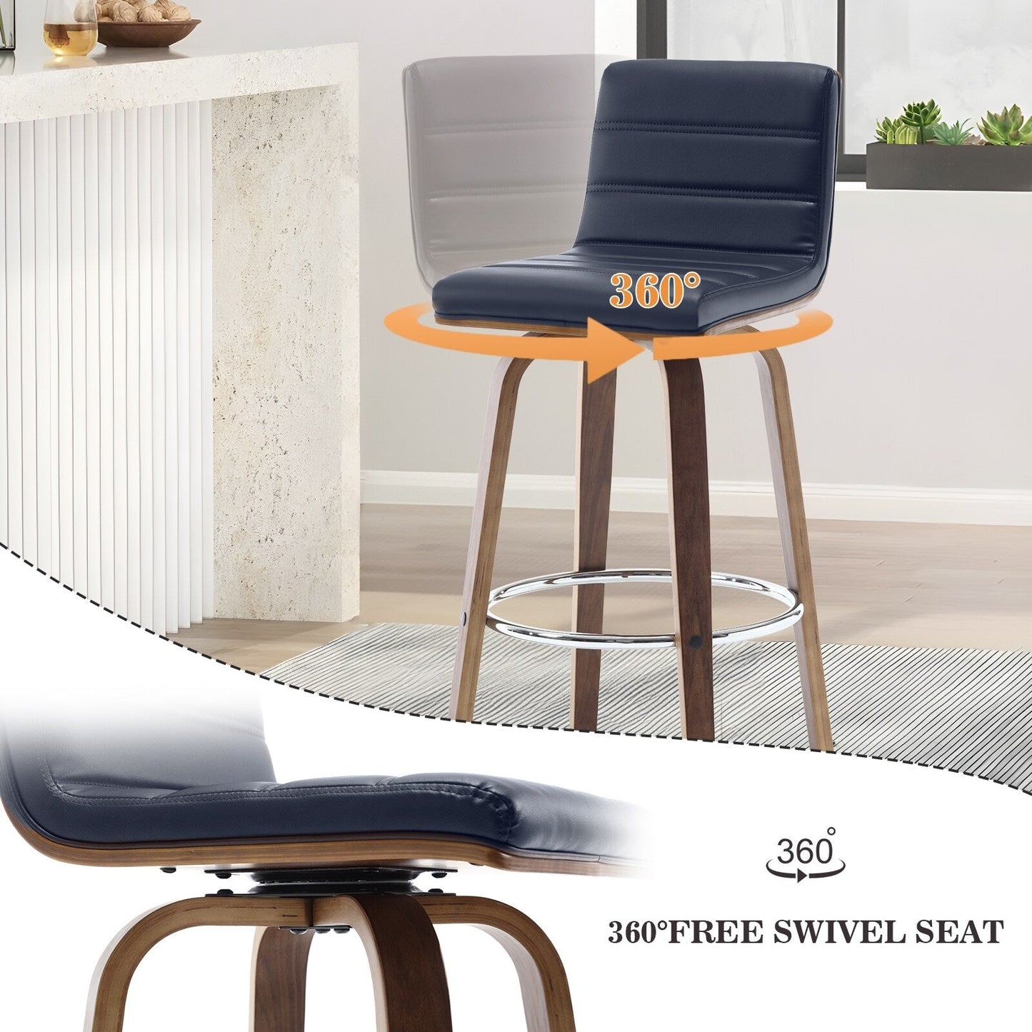 Tabourets de bar/comptoir pivotants en simili cuir 26/29, lot de 2/3