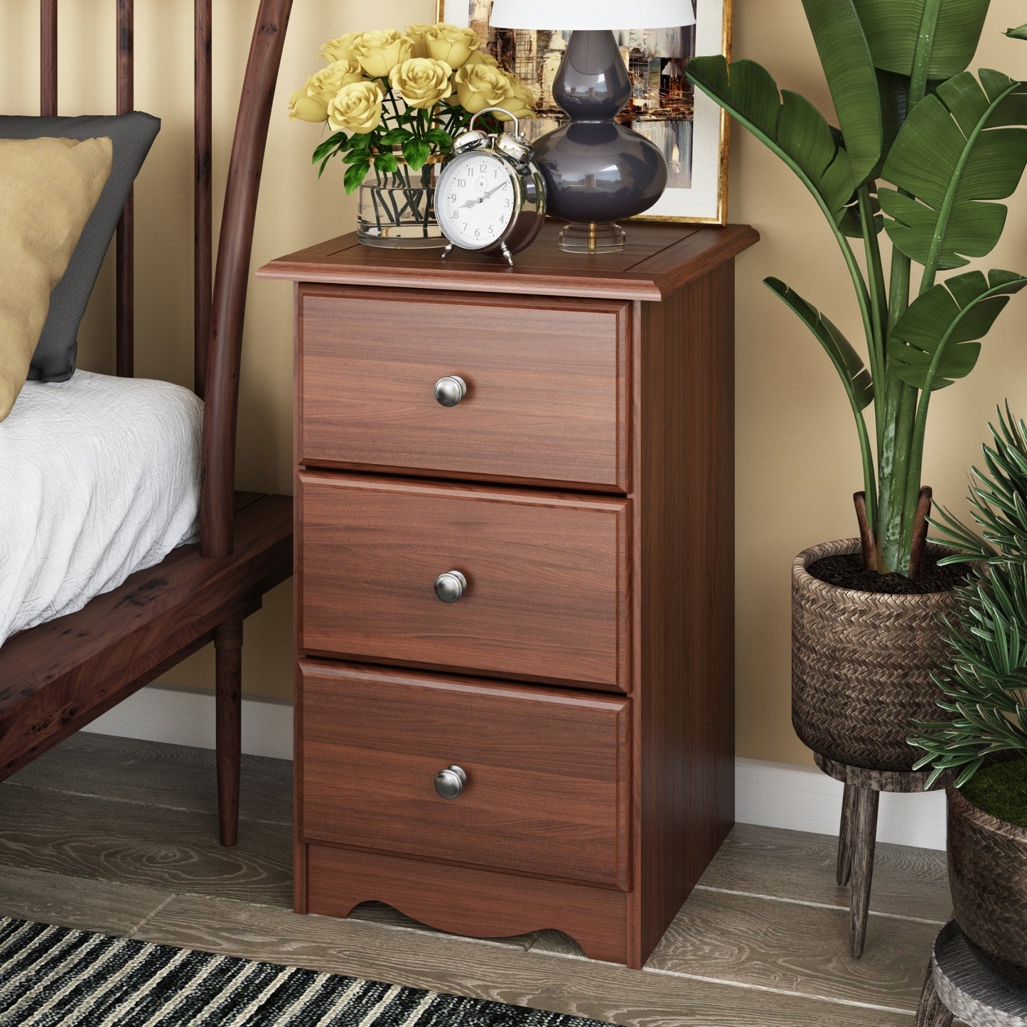 Palace Imports Table de chevet 100 % bois massif avec 3 tiroirs et poignées en métal ou en bois