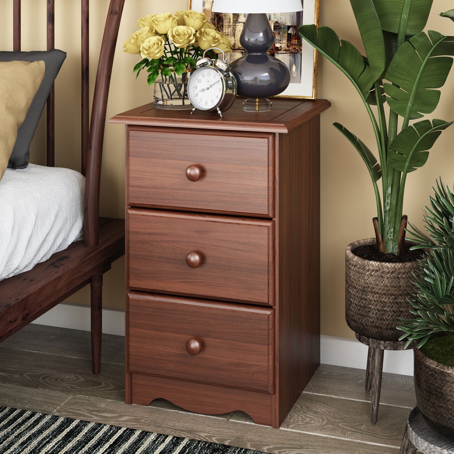 Palace Imports Table de chevet 100 % bois massif avec 3 tiroirs et poignées en métal ou en bois