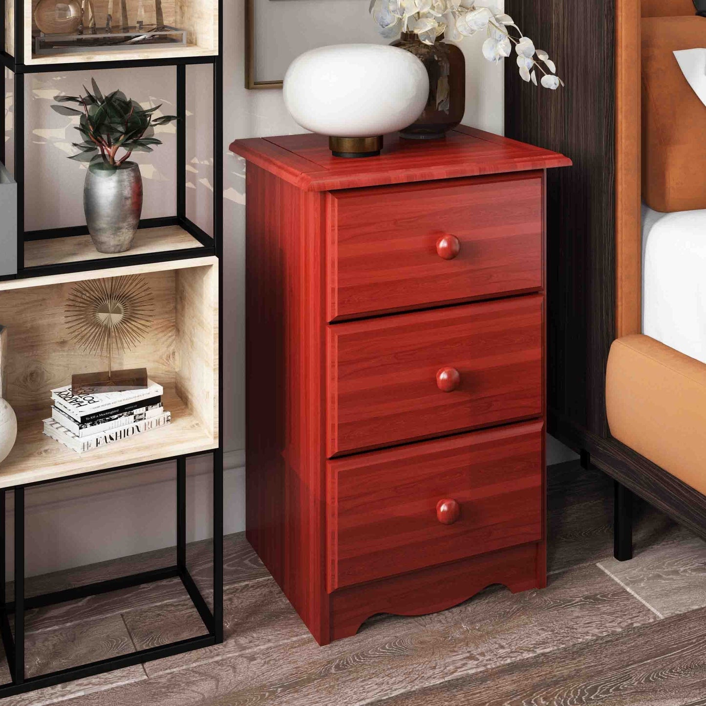 Palace Imports Table de chevet 100 % bois massif avec 3 tiroirs et poignées en métal ou en bois