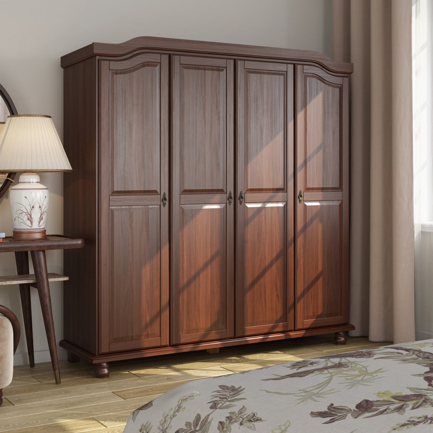 Palace Imports Armoire Kyle à 4 portes en bois massif avec portes en bois massif ou en miroir