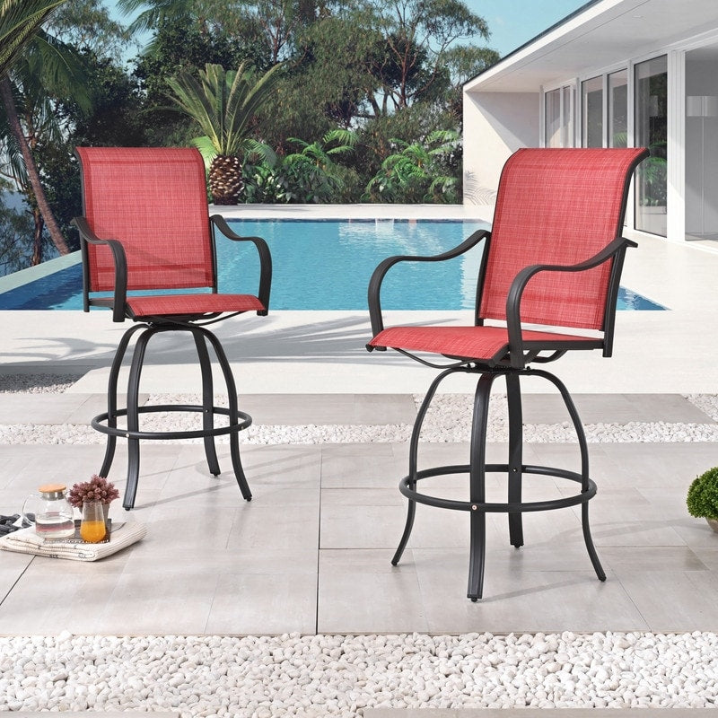 Chaise de bar à dossier haut et pivotante en métal pour extérieur, modèle Patio Festival (lot de 2)