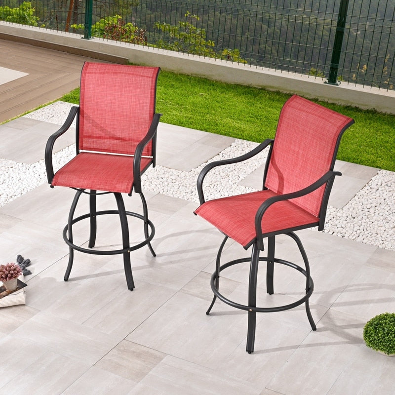 Chaise de bar à dossier haut et pivotante en métal pour extérieur, modèle Patio Festival (lot de 2)