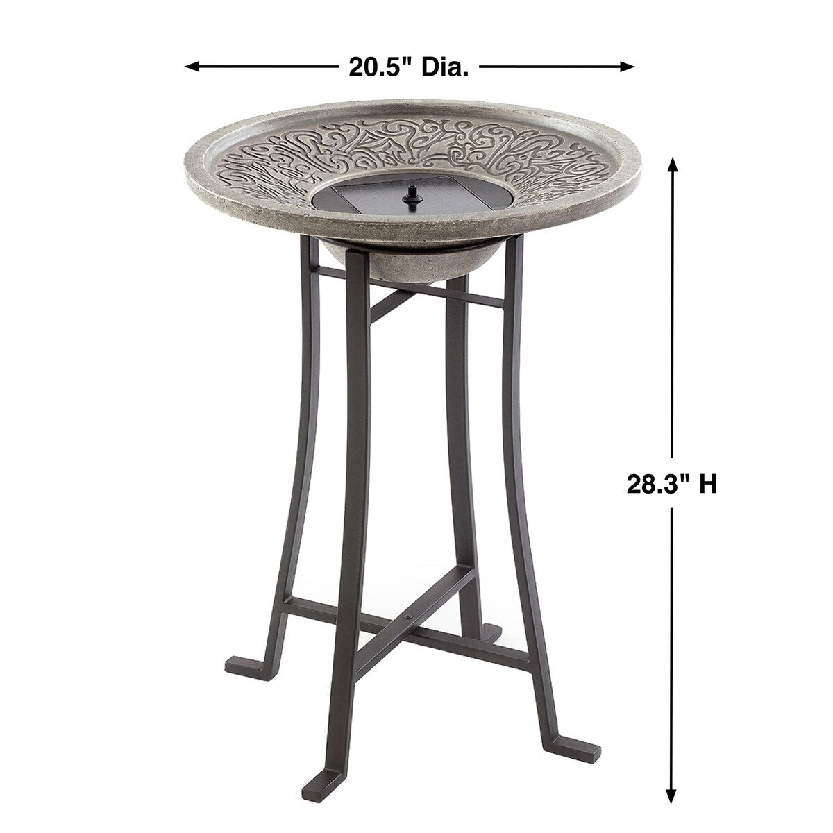 Baignoire pour oiseaux Perello intelliSOLAR en ciment clair avec télécommande - Gris patiné