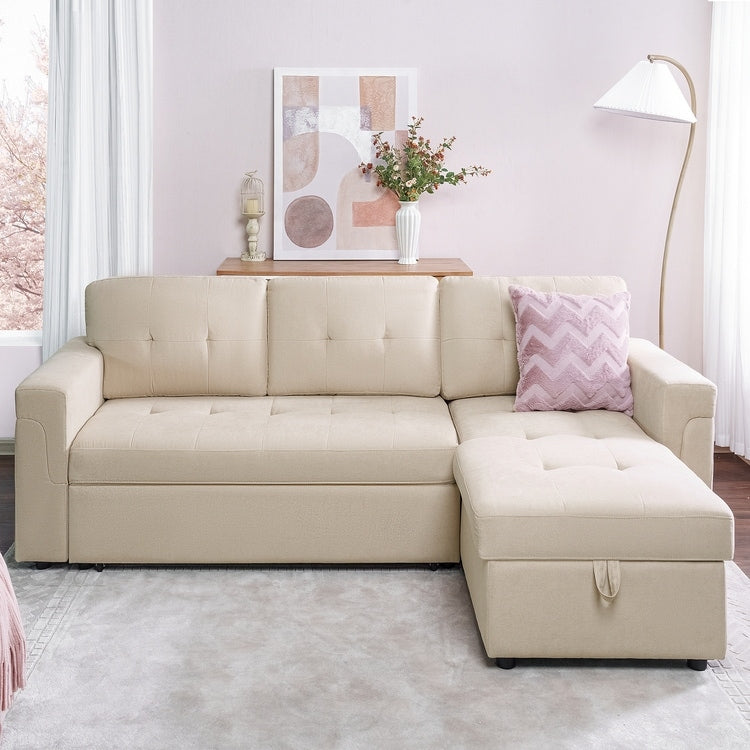 Canapé d'angle réversible avec lit escamotable, chaise longue avec rangement intégré, pieds robustes,