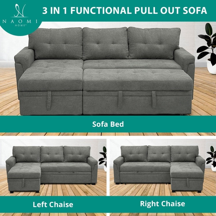 Canapé d'angle réversible avec lit escamotable, chaise longue avec rangement intégré, pieds robustes,