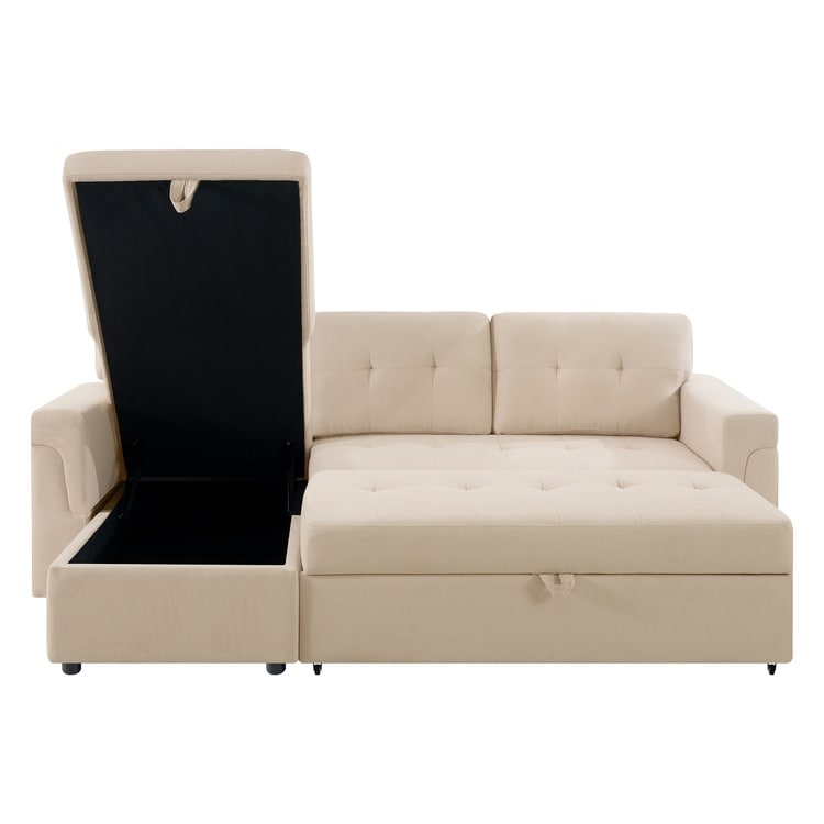 Canapé d'angle réversible avec lit escamotable, chaise longue avec rangement intégré, pieds robustes,