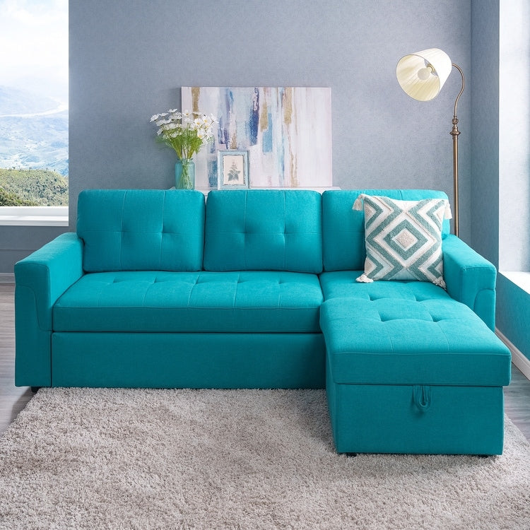 Canapé d'angle réversible avec lit escamotable, chaise longue avec rangement intégré, pieds robustes,