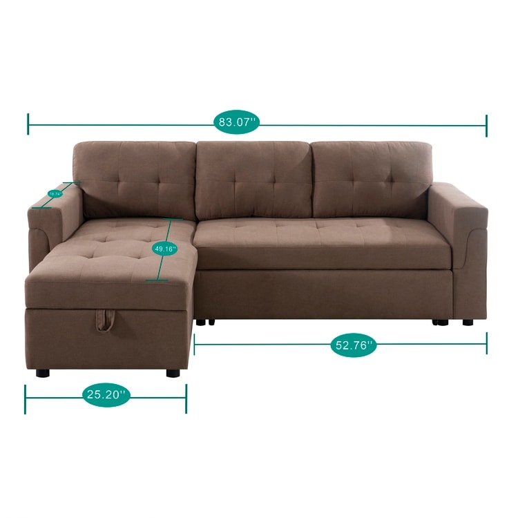 Canapé d'angle réversible avec lit escamotable, chaise longue avec rangement intégré, pieds robustes,