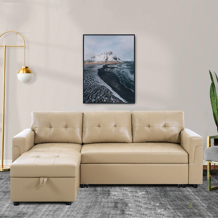 Canapé d'angle réversible avec lit escamotable, chaise longue avec rangement intégré, pieds robustes,