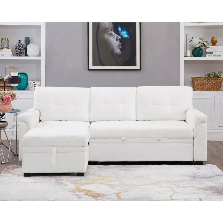 Canapé d'angle réversible avec lit escamotable, chaise longue avec rangement intégré, pieds robustes,