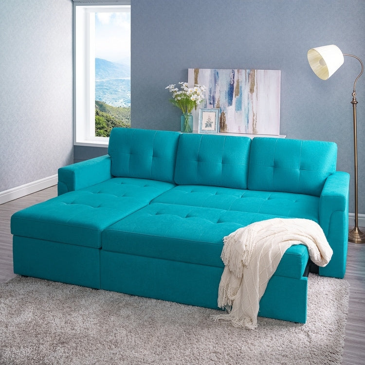 Canapé d'angle réversible avec lit escamotable, chaise longue avec rangement intégré, pieds robustes,
