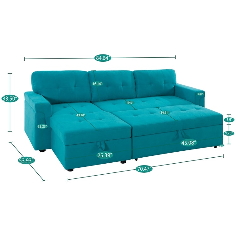 Canapé d'angle réversible avec lit escamotable, chaise longue avec rangement intégré, pieds robustes,