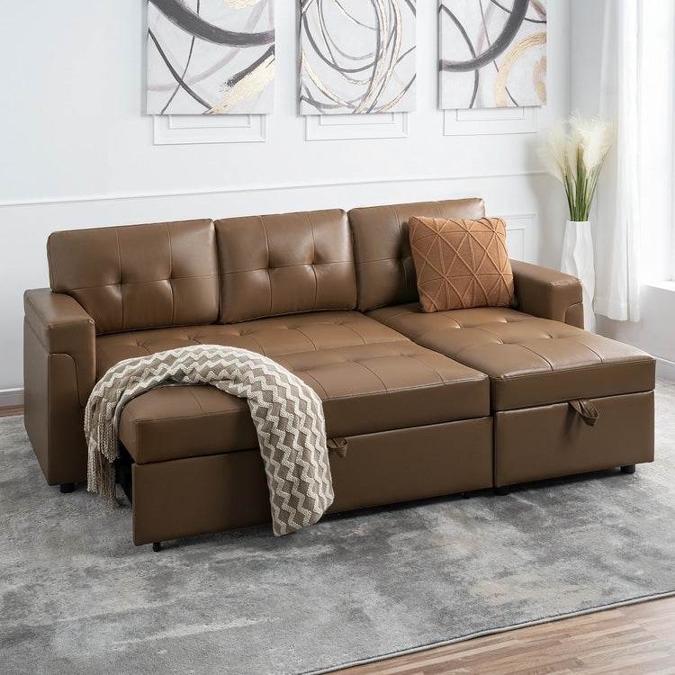 Canapé d'angle réversible avec lit escamotable, chaise longue avec rangement intégré, pieds robustes,