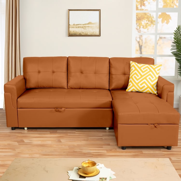 Canapé d'angle réversible avec lit escamotable, chaise longue avec rangement intégré, pieds robustes,