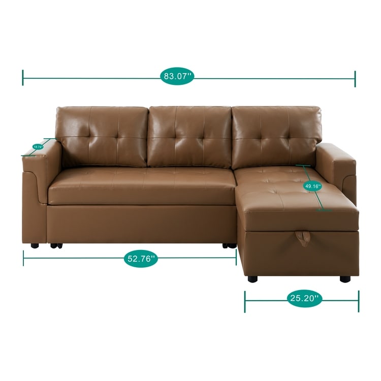 Canapé d'angle réversible avec lit escamotable, chaise longue avec rangement intégré, pieds robustes,