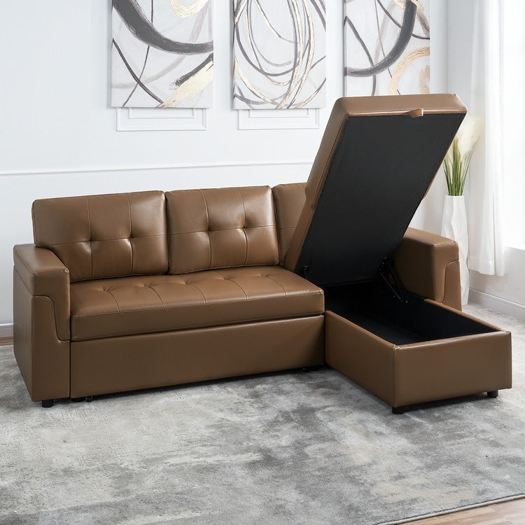 Canapé d'angle réversible avec lit escamotable, chaise longue avec rangement intégré, pieds robustes,