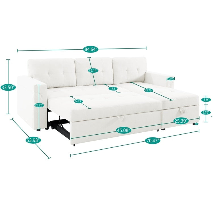 Canapé d'angle réversible avec lit escamotable, chaise longue avec rangement intégré, pieds robustes,