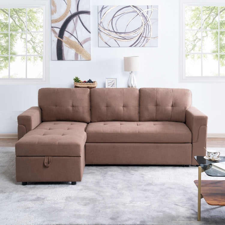Canapé d'angle réversible avec lit escamotable, chaise longue avec rangement intégré, pieds robustes,