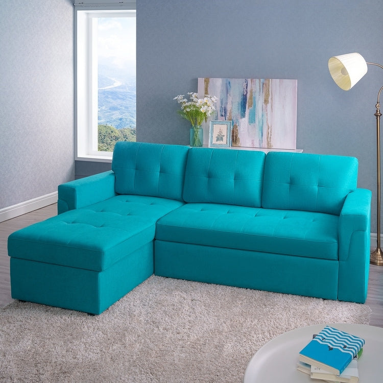 Canapé d'angle réversible avec lit escamotable, chaise longue avec rangement intégré, pieds robustes,