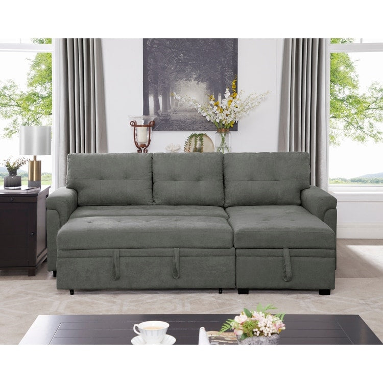Canapé d'angle réversible avec lit escamotable, chaise longue avec rangement intégré, pieds robustes,