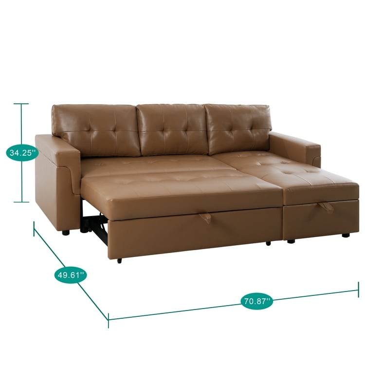 Canapé d'angle réversible avec lit escamotable, chaise longue avec rangement intégré, pieds robustes,