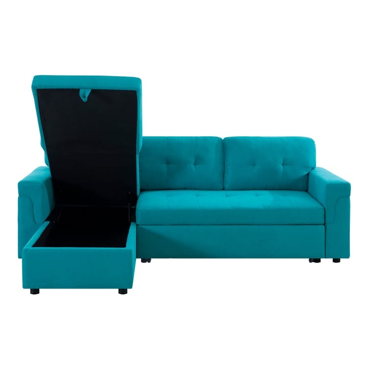 Canapé d'angle réversible avec lit escamotable, chaise longue avec rangement intégré, pieds robustes,