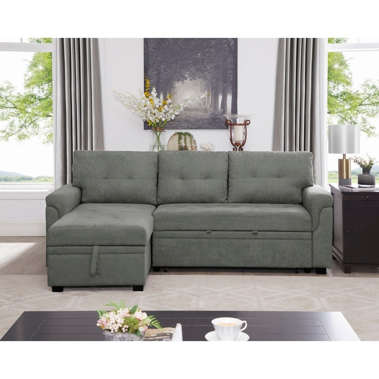 Canapé d'angle réversible avec lit escamotable, chaise longue avec rangement intégré, pieds robustes,