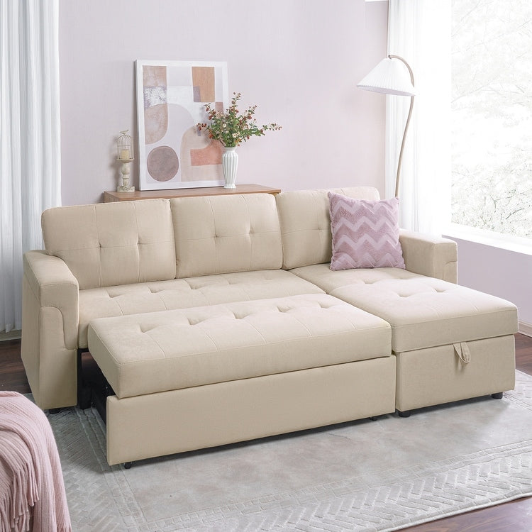 Canapé d'angle réversible avec lit escamotable, chaise longue avec rangement intégré, pieds robustes,
