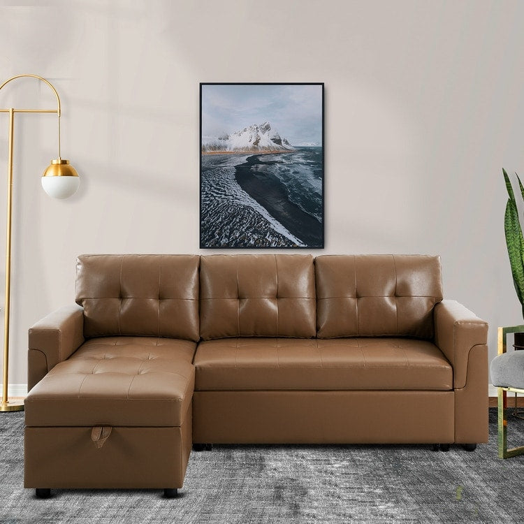 Canapé d'angle réversible avec lit escamotable, chaise longue avec rangement intégré, pieds robustes,