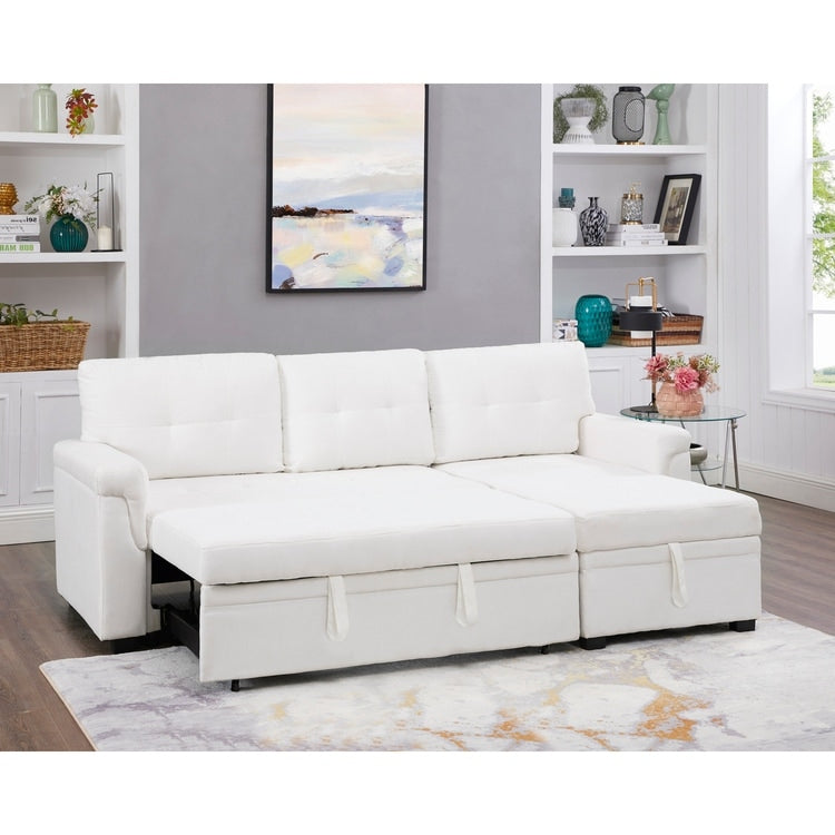 Canapé d'angle réversible avec lit escamotable, chaise longue avec rangement intégré, pieds robustes,