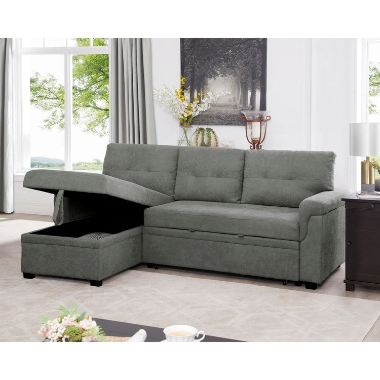Canapé d'angle réversible avec lit escamotable, chaise longue avec rangement intégré, pieds robustes,