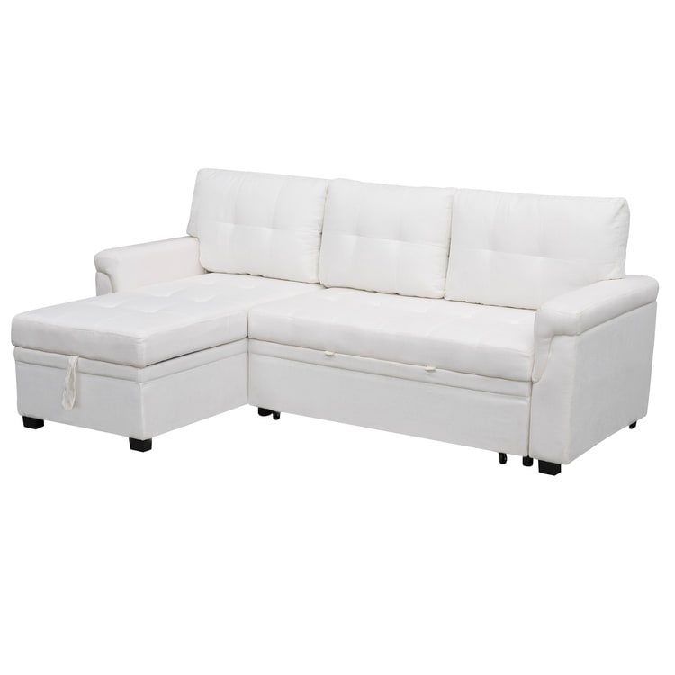 Canapé d'angle réversible avec lit escamotable, chaise longue avec rangement intégré, pieds robustes,