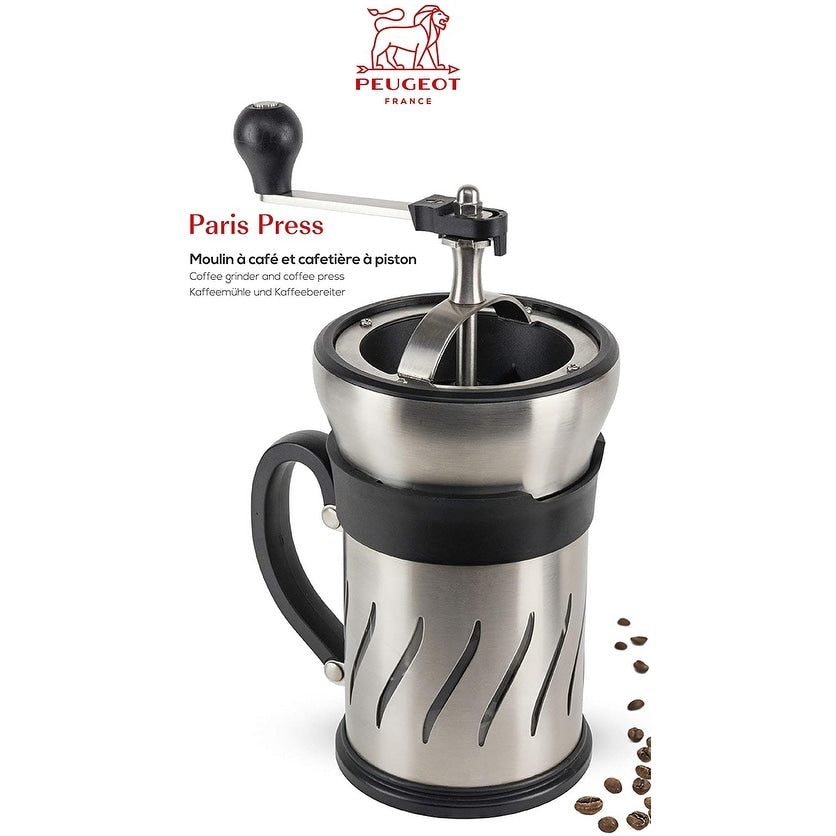 Peugeot 35257 Paris Press, broyeur à café/presse à café combiné, acier inoxydable - 7,6 x 7,6 x 15,2 cm