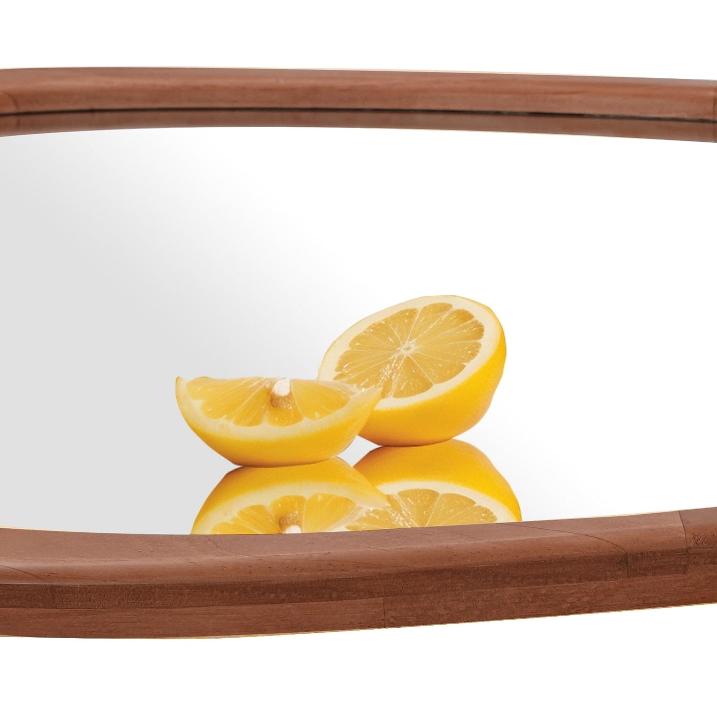 Miroir mural asymétrique en forme de galet avec cadre en pin.