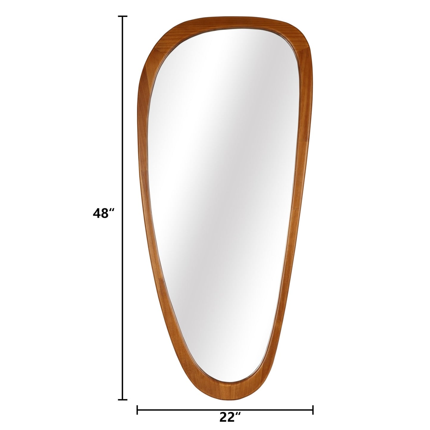 Miroir mural asymétrique en forme de galet avec cadre en pin.