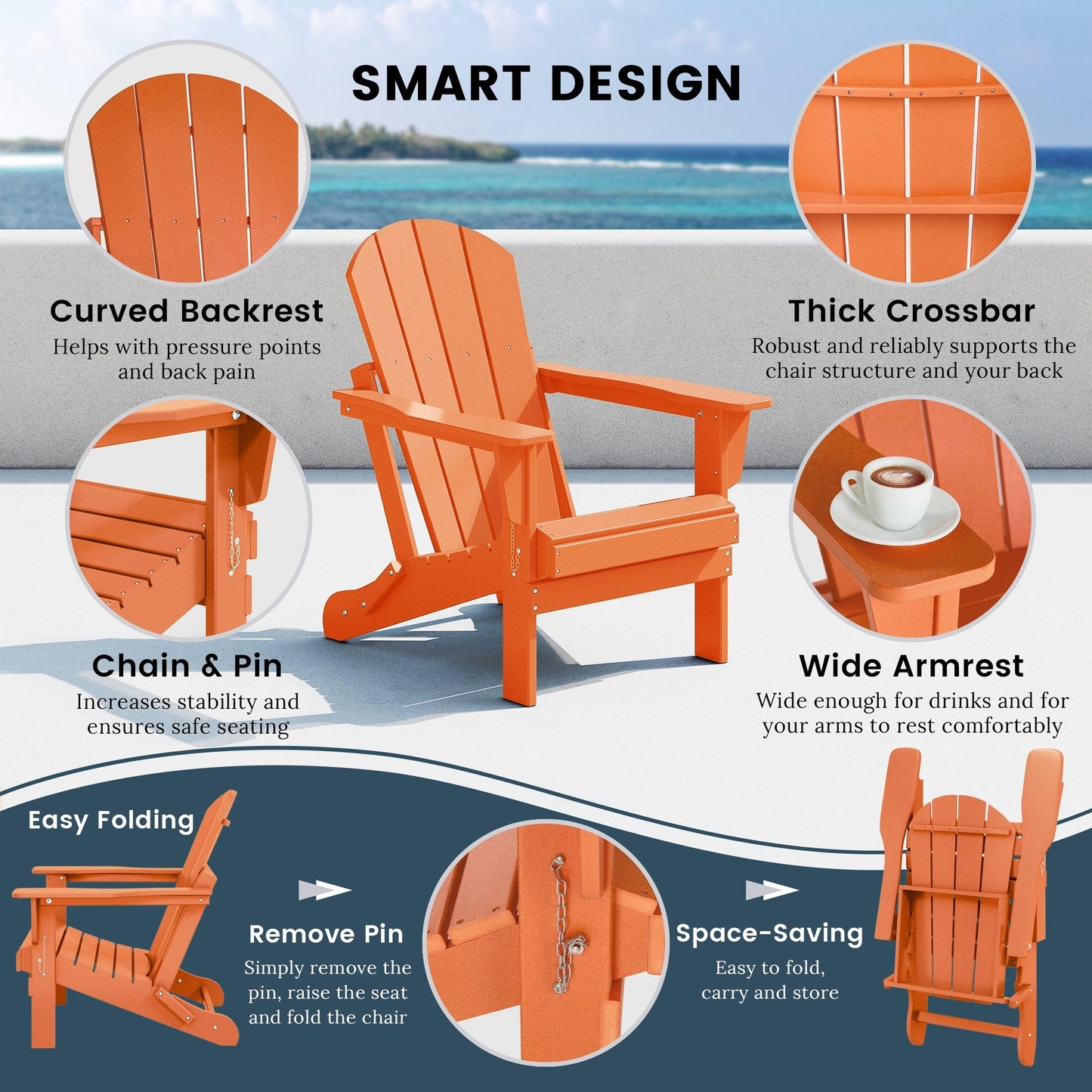 Chaises de jardin pliantes Adirondack Polytrends Laguna résistantes aux intempéries (lot de 4)