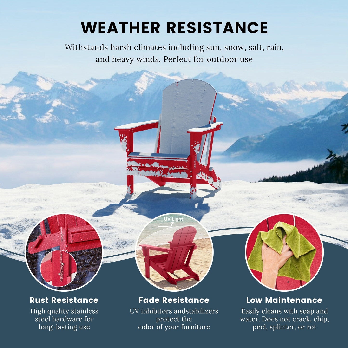 Chaises de jardin pliantes Adirondack Polytrends Laguna résistantes aux intempéries (lot de 4)