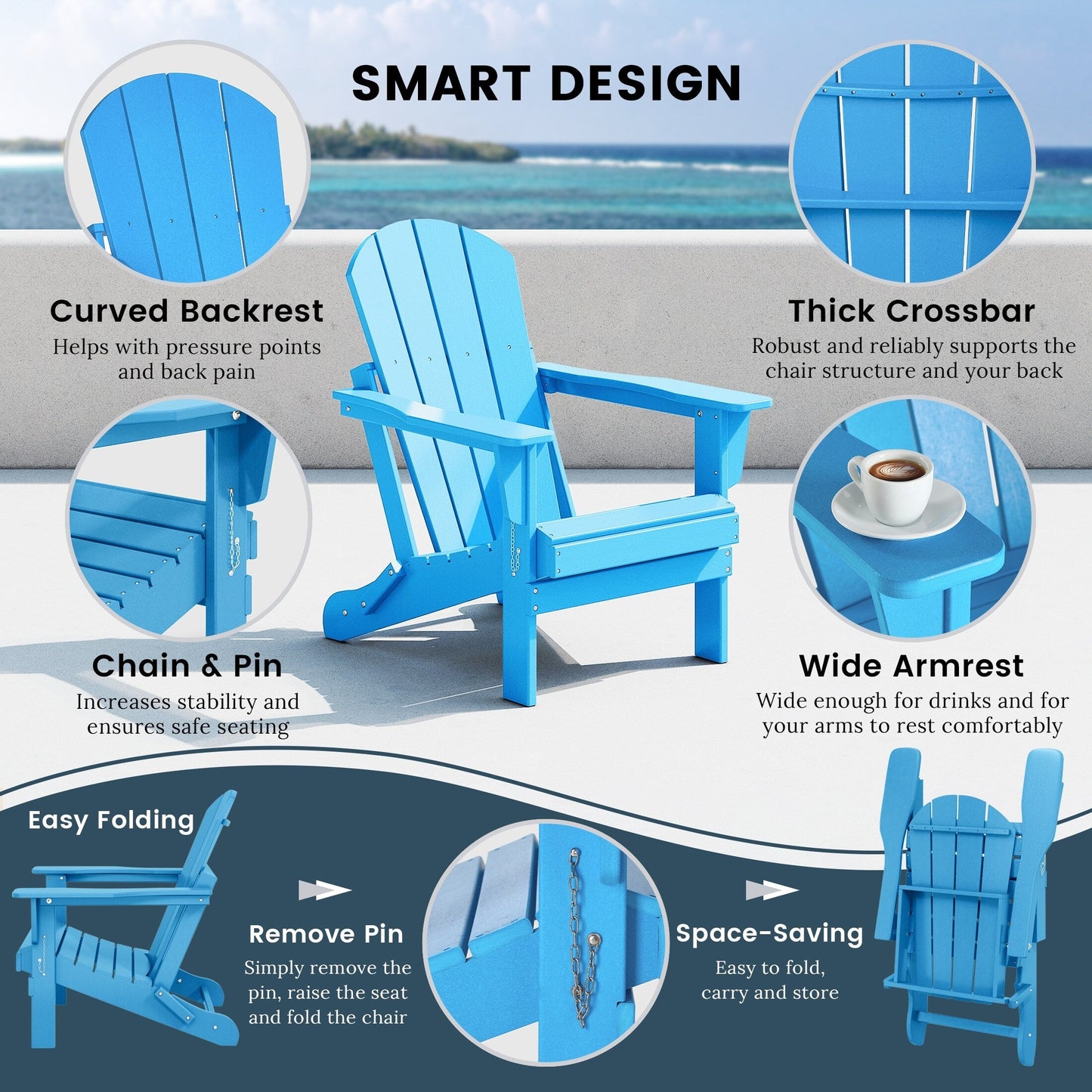 Chaises de jardin pliantes Adirondack Polytrends Laguna résistantes aux intempéries (lot de 4)